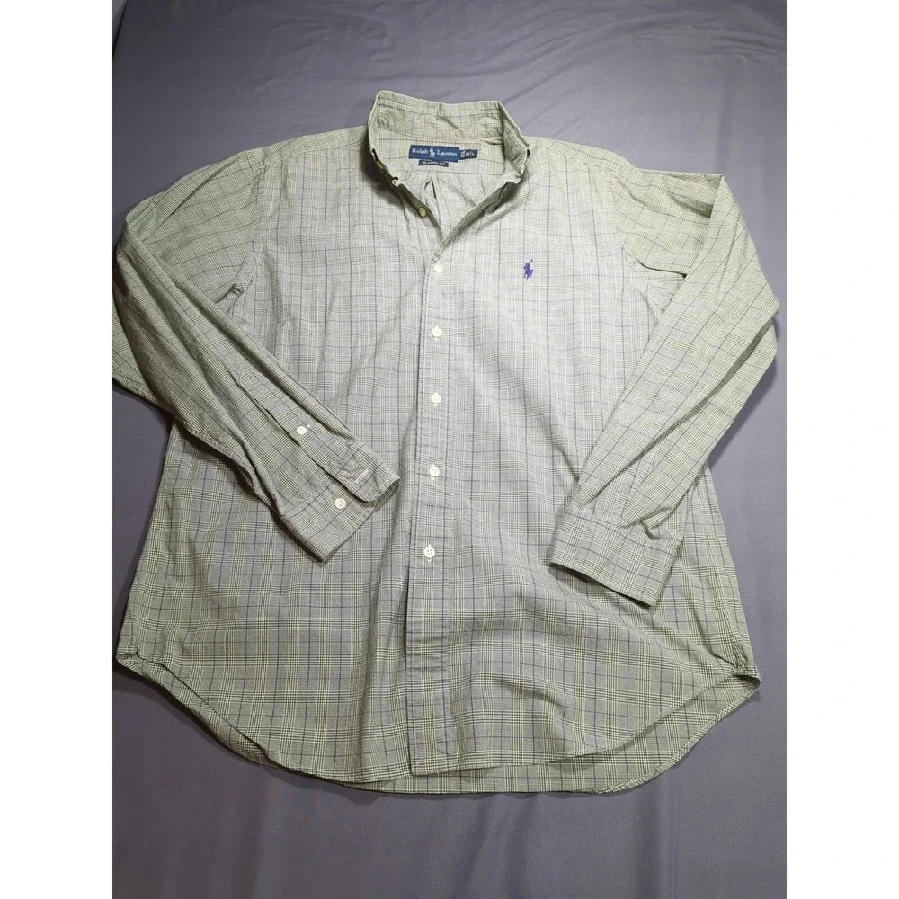 Vtg Blue Tag Polo Ralph Lauren‎ Long Sleeve Button Down Large Shirt Purple Green